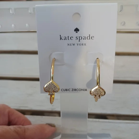 KATE SPADE NWT PAVE SPADE HOOPS - Picture 1 of 6